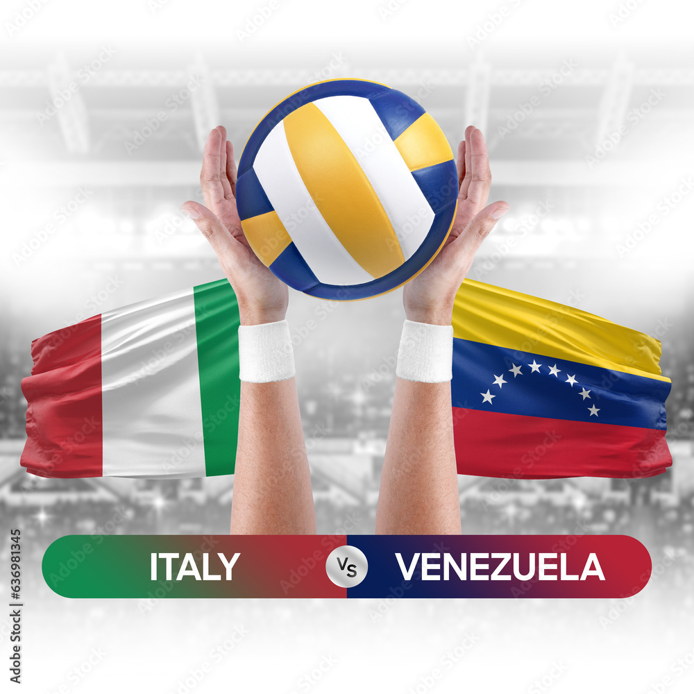 Italy vs Venezuela national teams volleyball volley ball match competition concept.