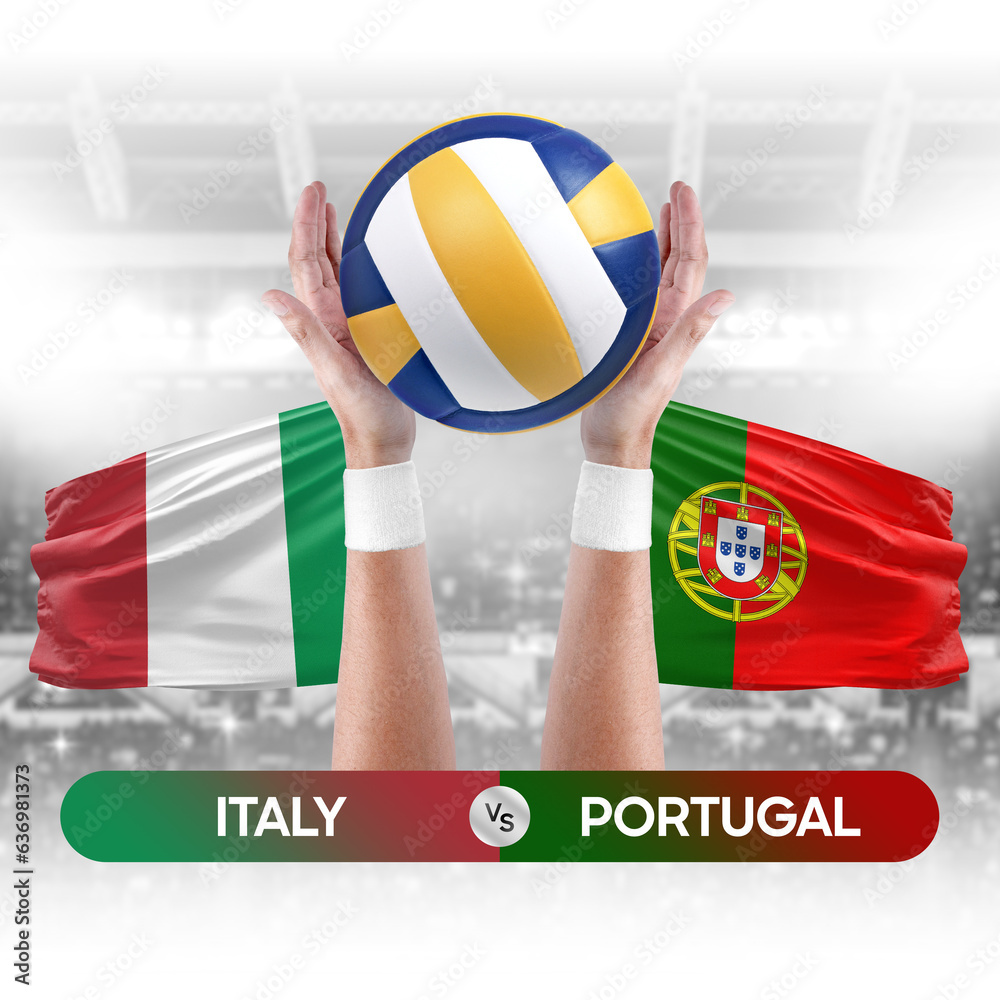 Italy vs Portugal national teams volleyball volley ball match competition concept.
