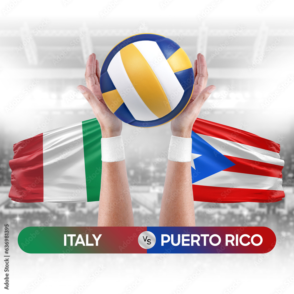 Italy vs Puerto Rico national teams volleyball volley ball match competition concept.