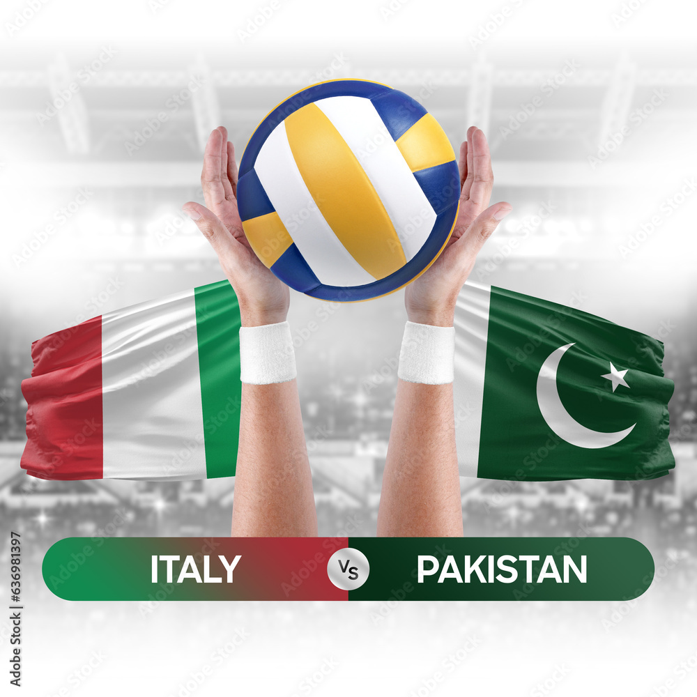 Italy vs Pakistan national teams volleyball volley ball match competition concept.