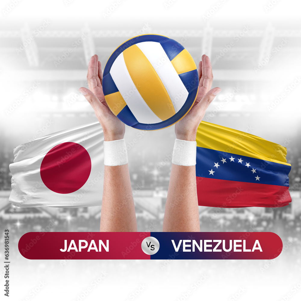 Japan vs Venezuela national teams volleyball volley ball match competition concept.
