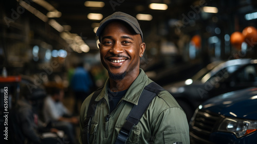 portrait of confident black man in garage. © Sonya