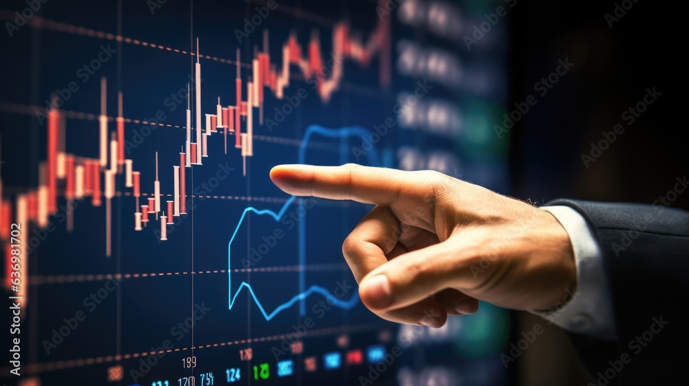 analysis finger of businessman point at trading chart. analysis finger of businessman point at trading chart.