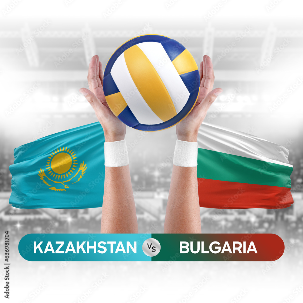 Kazakhstan vs Bulgaria national teams volleyball volley ball match competition concept.