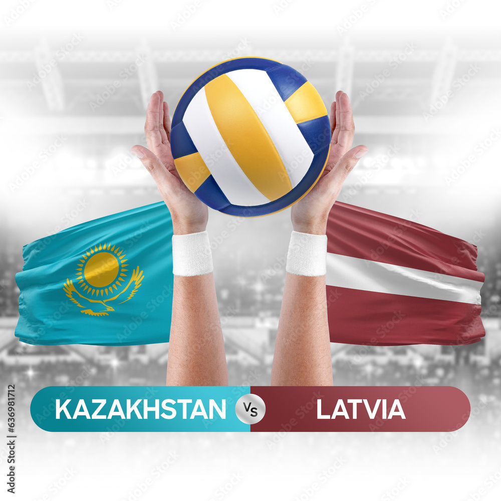 Kazakhstan vs Latvia national teams volleyball volley ball match competition concept.