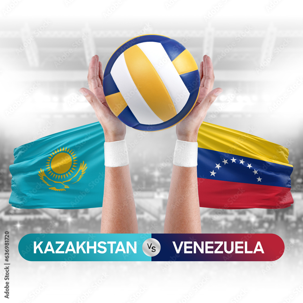 Kazakhstan vs Venezuela national teams volleyball volley ball match competition concept.