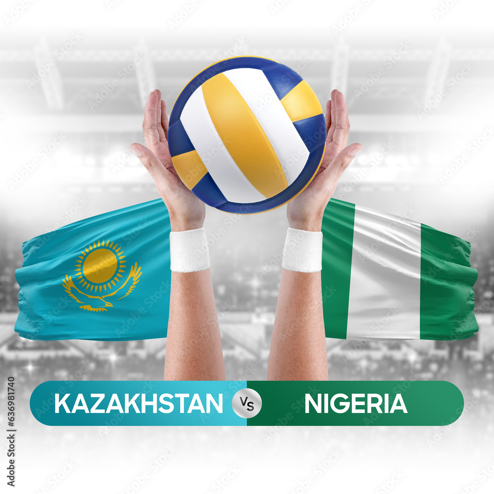 Kazakhstan vs Nigeria national teams volleyball volley ball match competition concept.