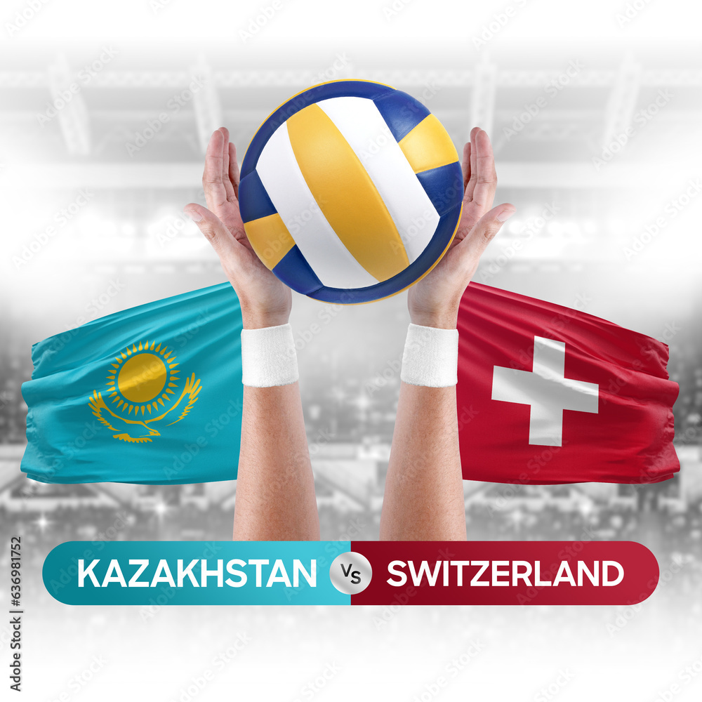 Kazakhstan vs Switzerland national teams volleyball volley ball match competition concept.