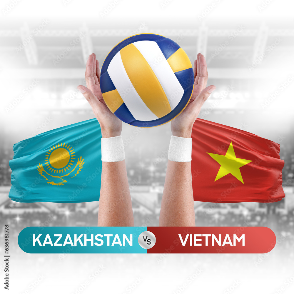 Kazakhstan vs Vietnam national teams volleyball volley ball match competition concept.