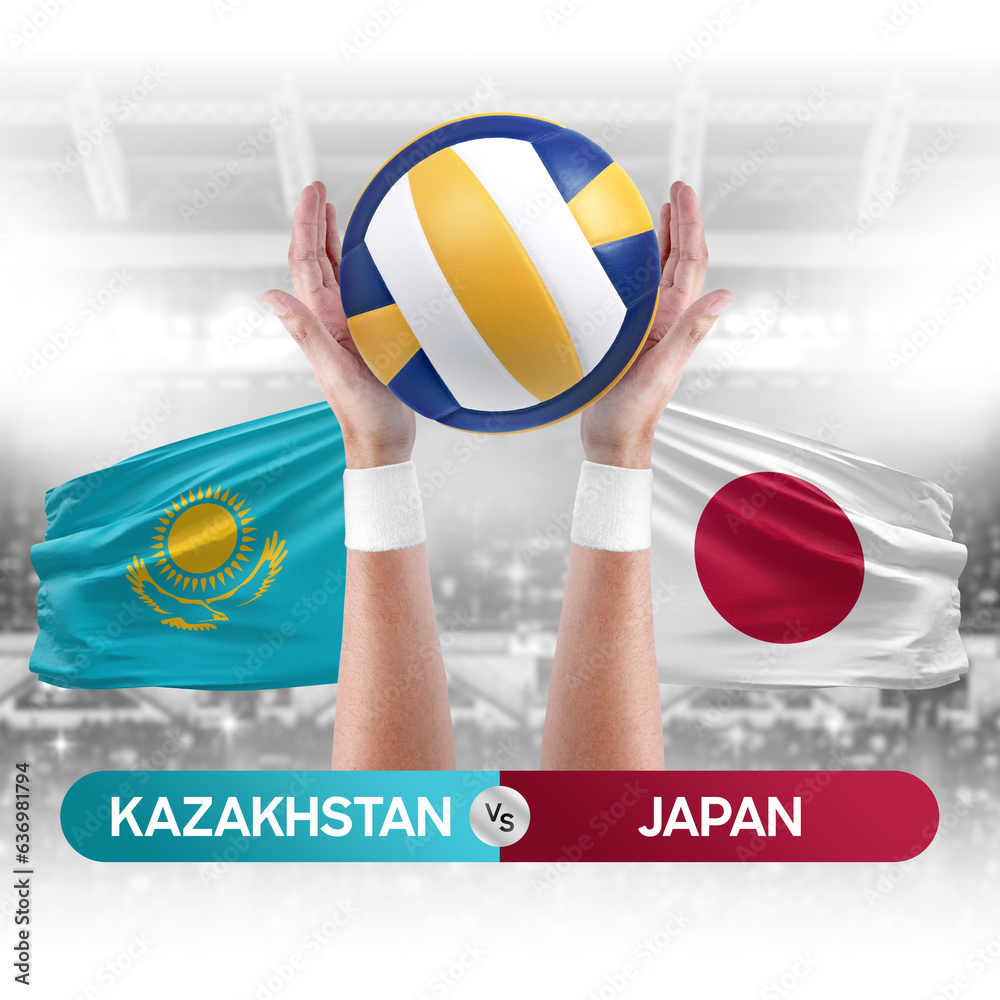 Kazakhstan vs Japan national teams volleyball volley ball match competition concept.