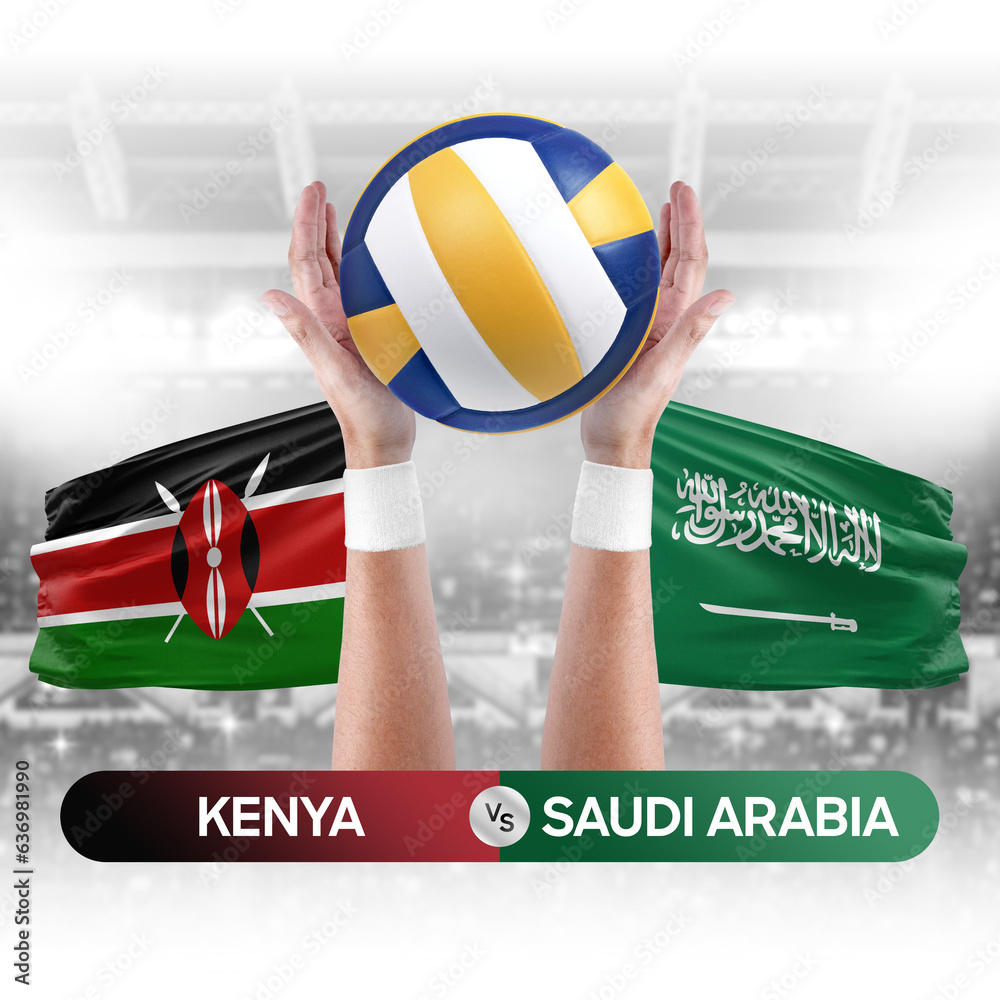Kenya vs Saudi Arabia national teams volleyball volley ball match competition concept.