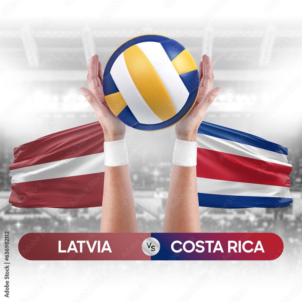 Latvia vs Costa Rica national teams volleyball volley ball match competition concept.