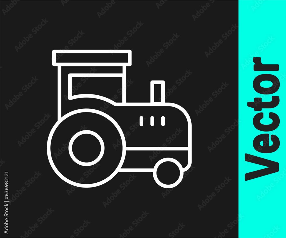White line Tractor icon isolated on black background. Vector