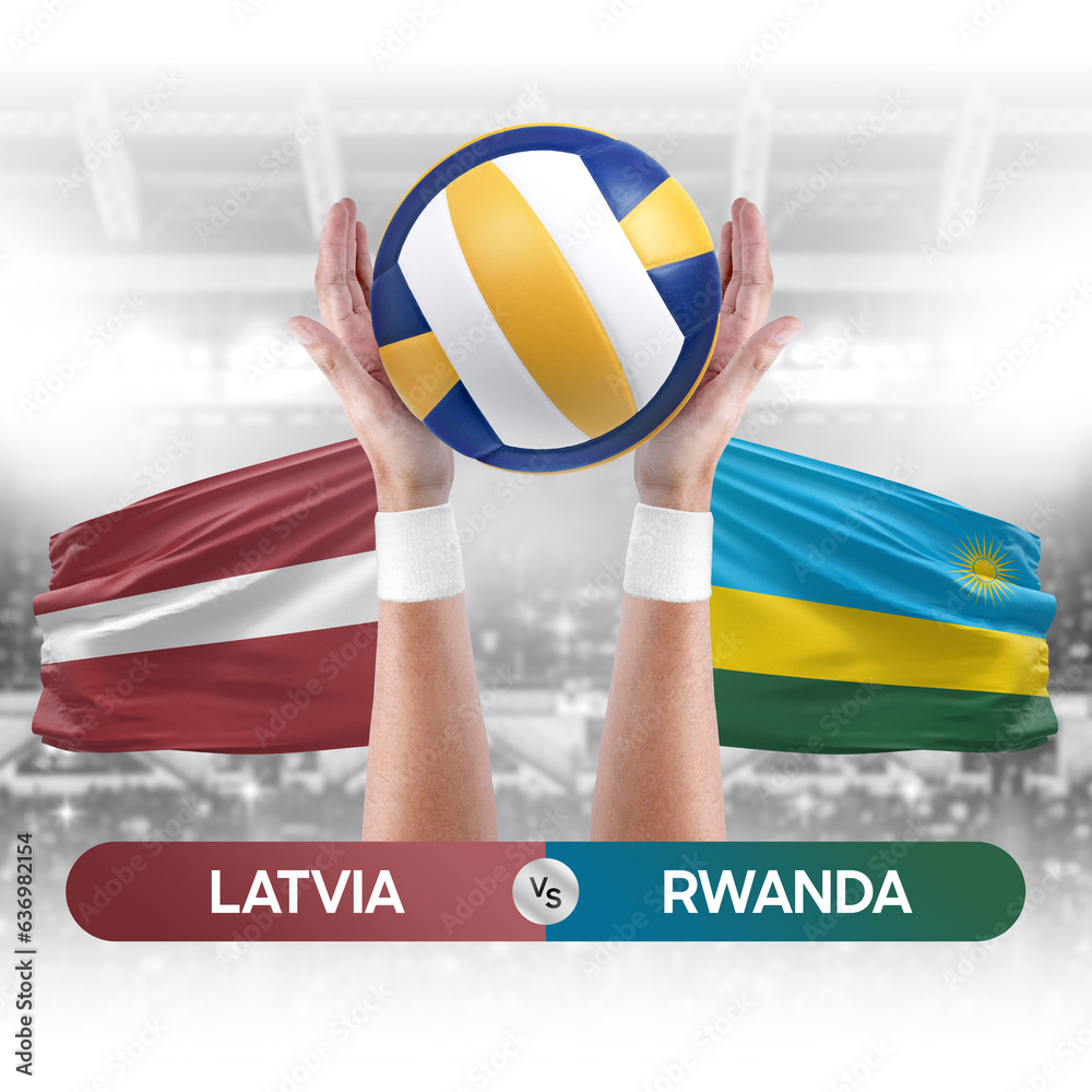 Latvia vs Rwanda national teams volleyball volley ball match competition concept.