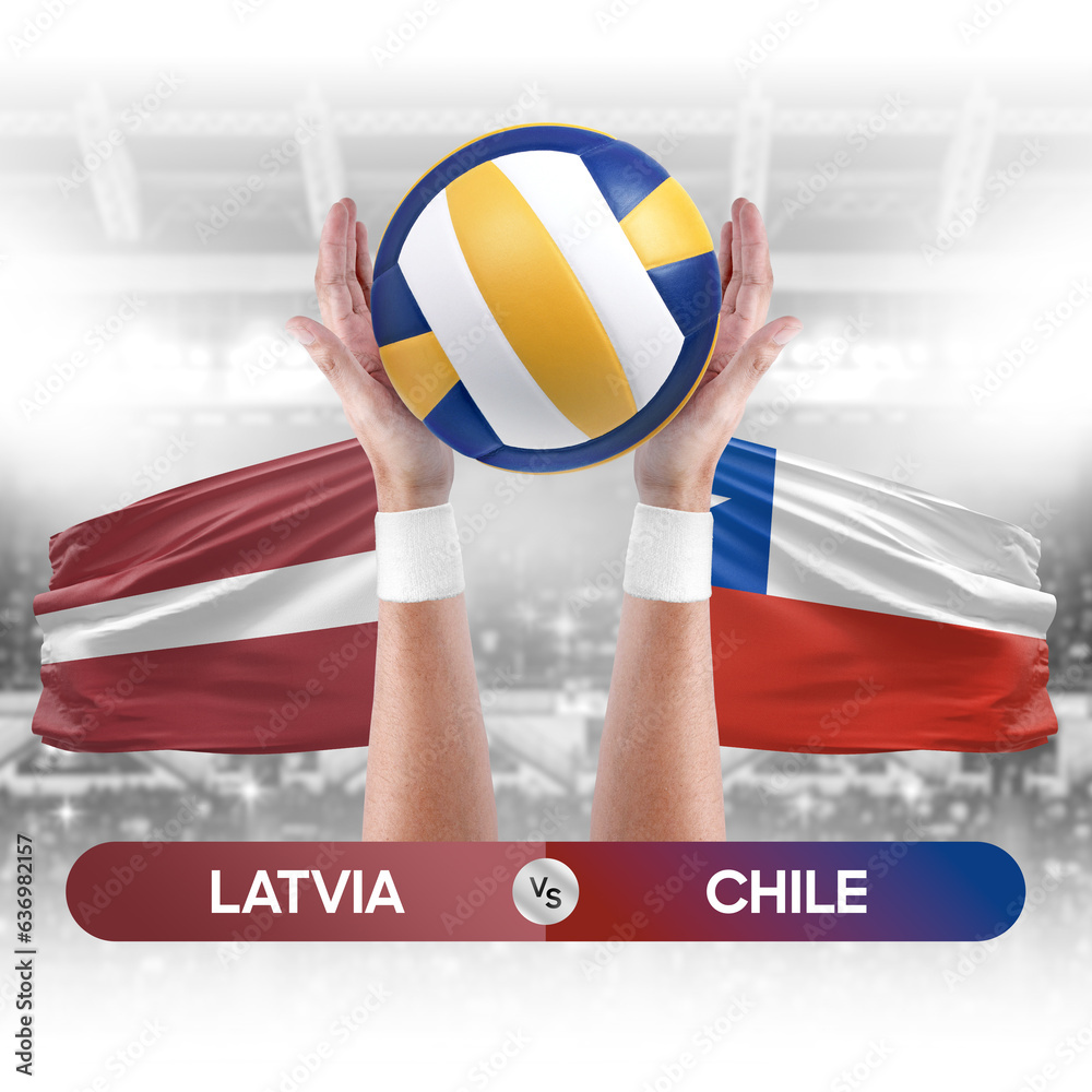 Latvia vs Chile national teams volleyball volley ball match competition concept.
