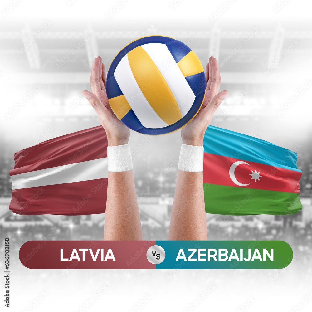 Latvia vs Azerbaijan national teams volleyball volley ball match competition concept.