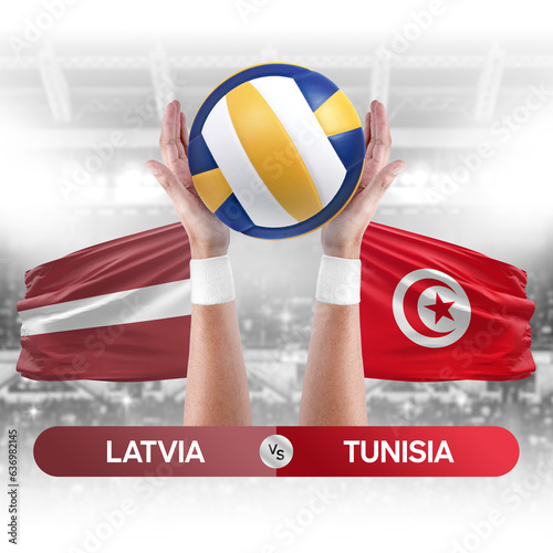 Latvia vs Tunisia national teams volleyball volley ball match competition concept. photo