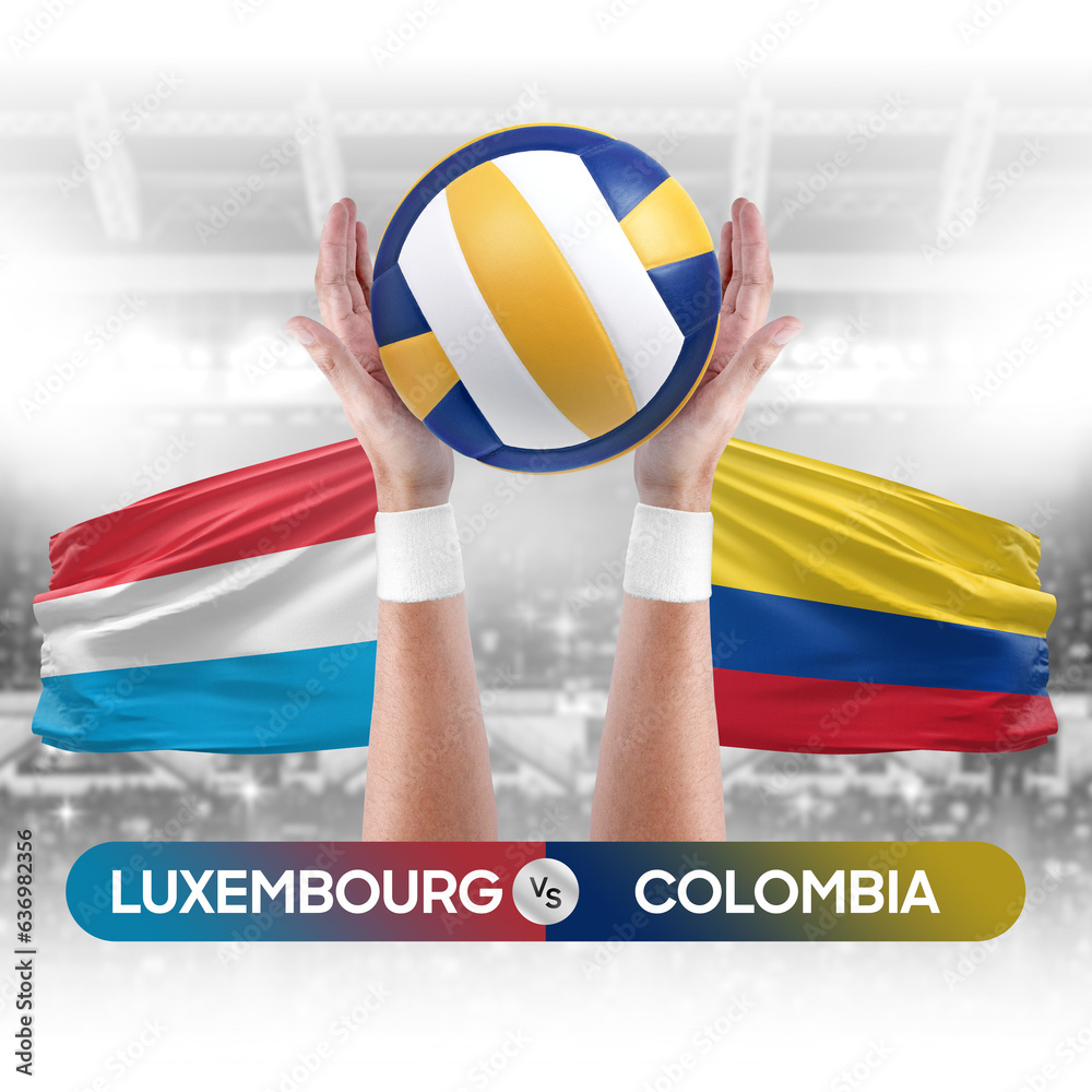 Luxembourg vs Colombia national teams volleyball volley ball match competition concept.