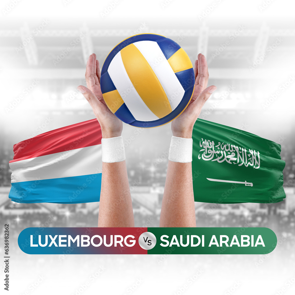 Luxembourg vs Saudi Arabia national teams volleyball volley ball match competition concept.