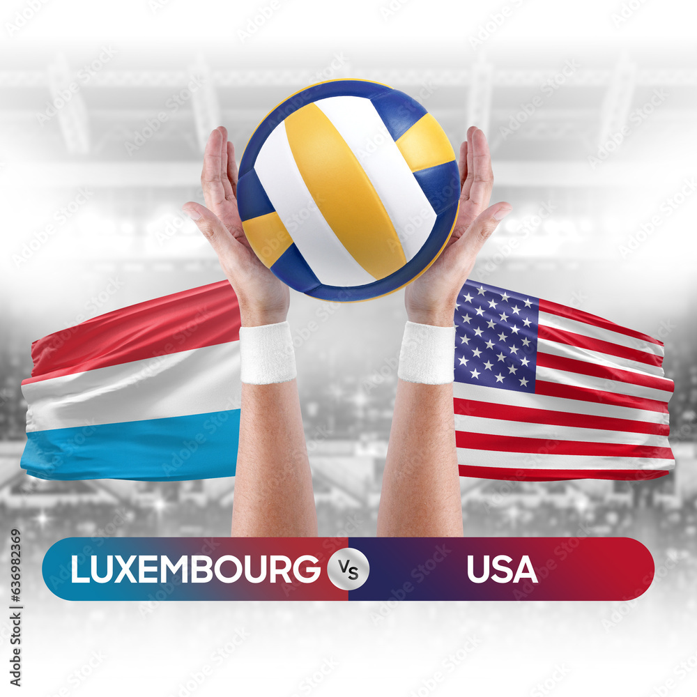 Luxembourg vs USA national teams volleyball volley ball match competition concept.