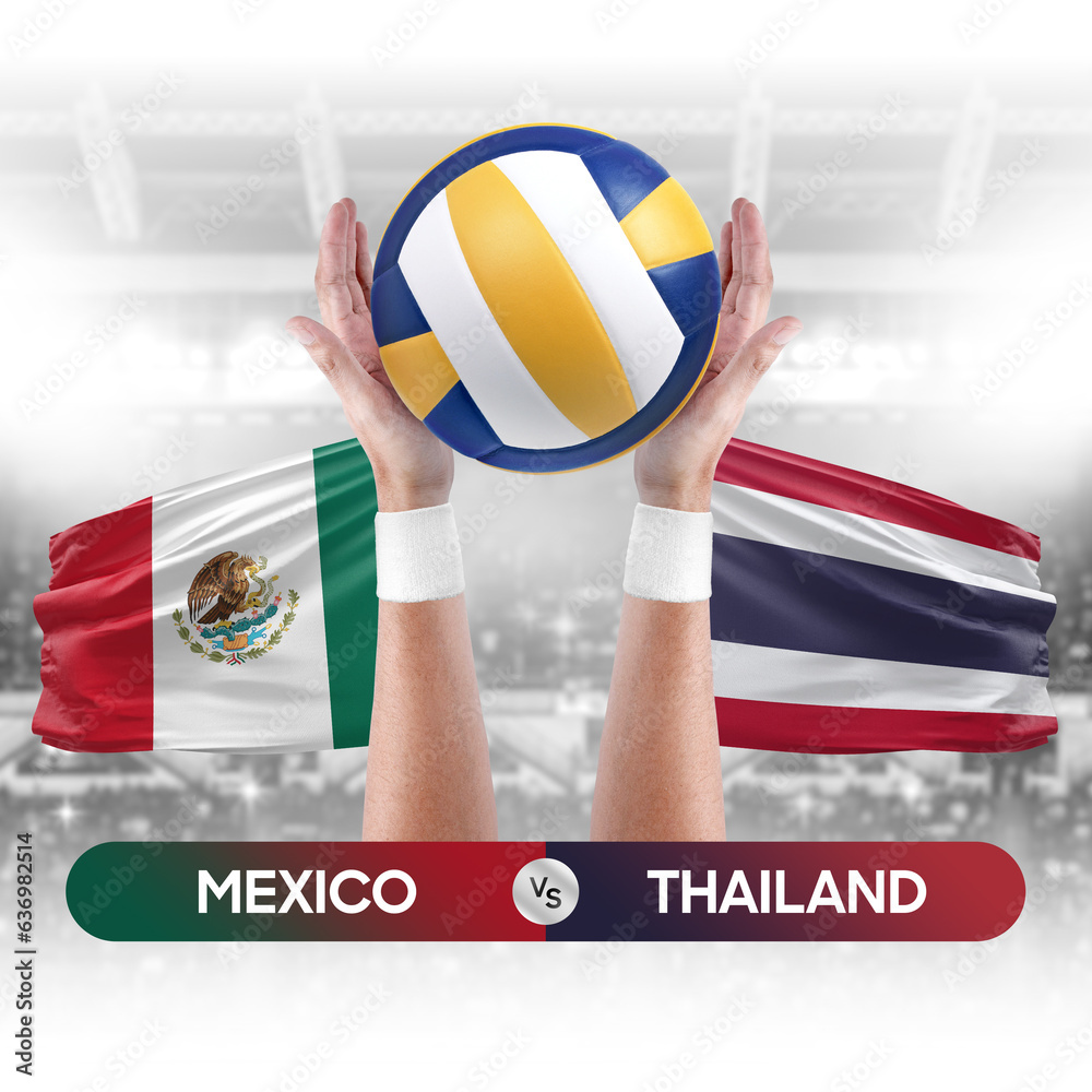 Mexico vs Thailand national teams volleyball volley ball match competition concept.