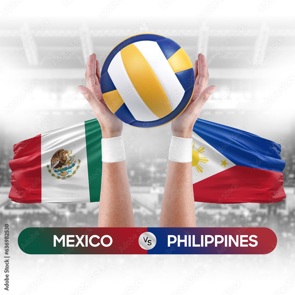 Mexico vs Philippines national teams volleyball volley ball match competition concept.