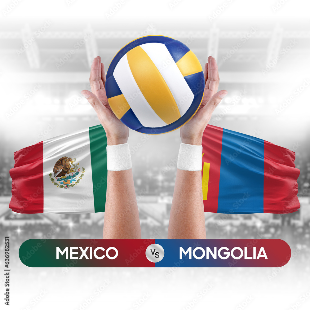 Mexico vs Mongolia national teams volleyball volley ball match competition concept.