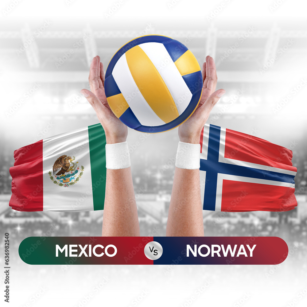 Mexico vs Norway national teams volleyball volley ball match competition concept.