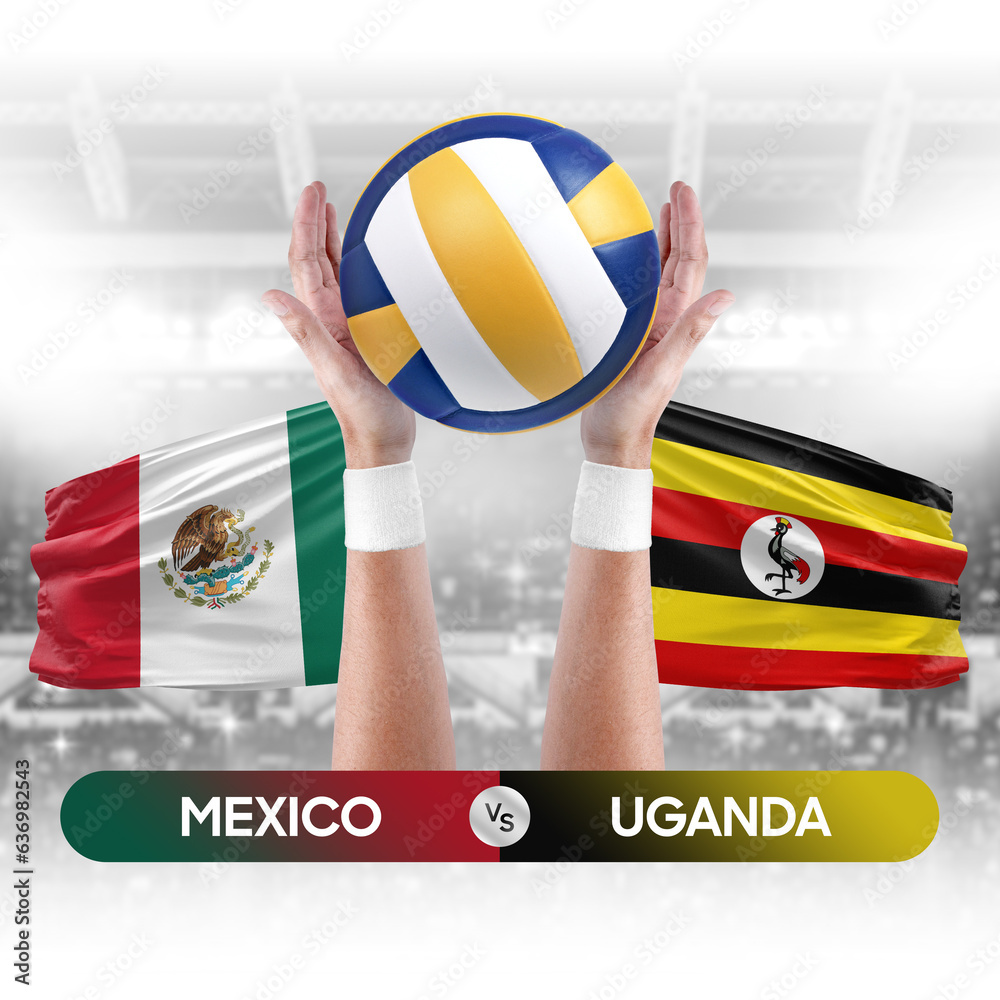 Mexico vs Uganda national teams volleyball volley ball match competition concept.