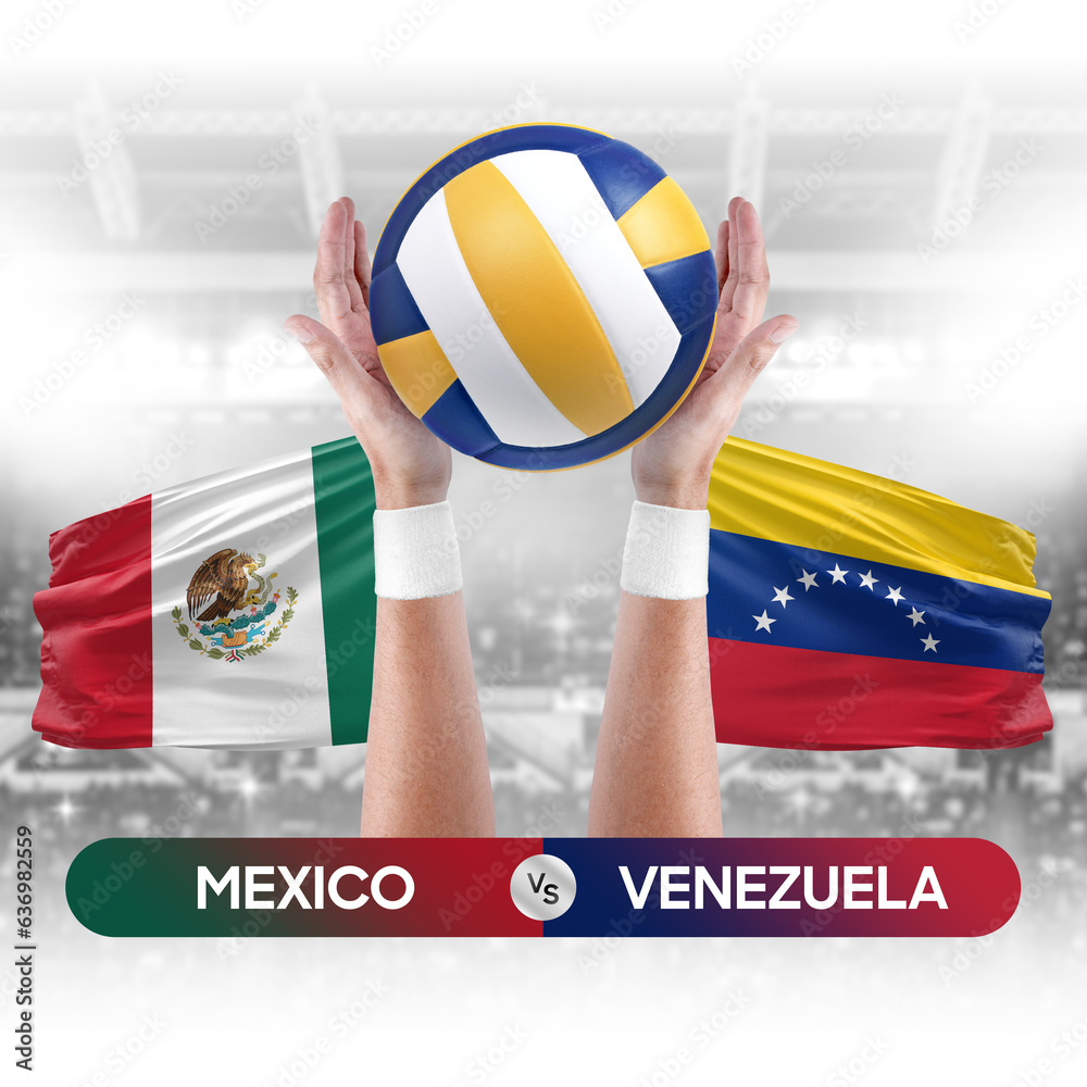 Mexico vs Venezuela national teams volleyball volley ball match competition concept.