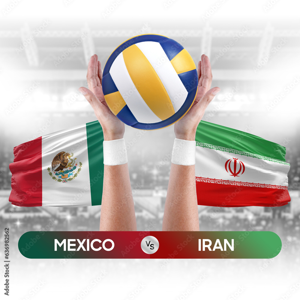 Mexico vs Iran national teams volleyball volley ball match competition concept.