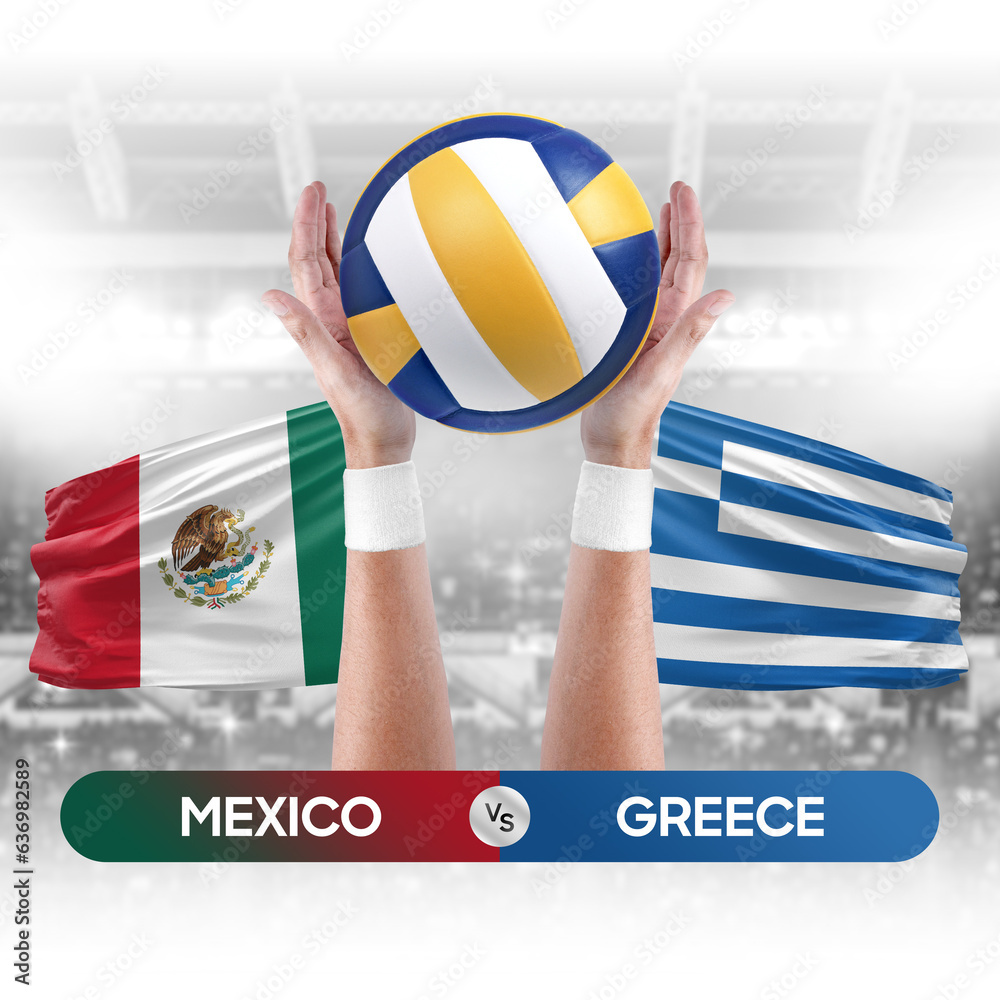 Mexico vs Greece national teams volleyball volley ball match competition concept.