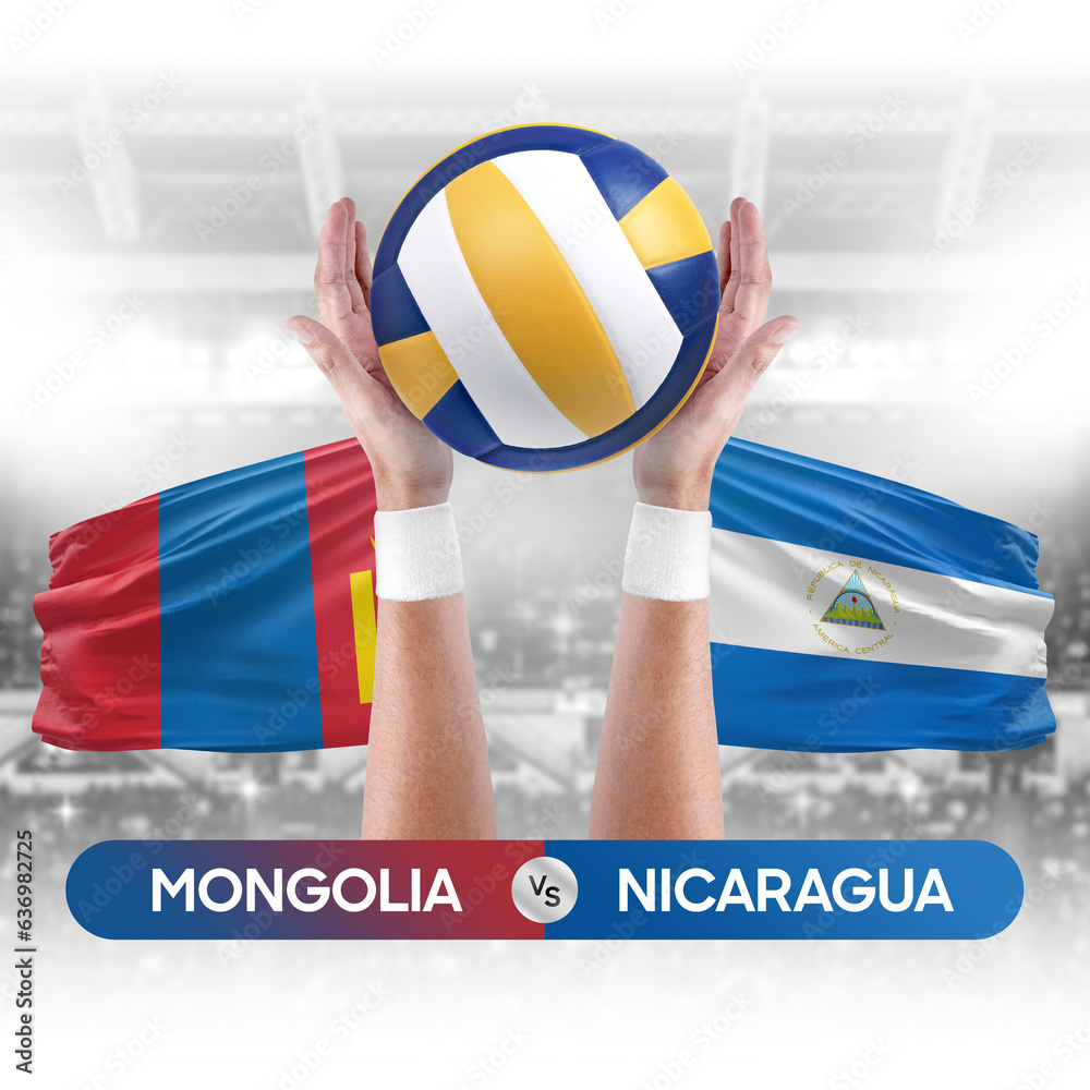 Mongolia vs Nicaragua national teams volleyball volley ball match competition concept.