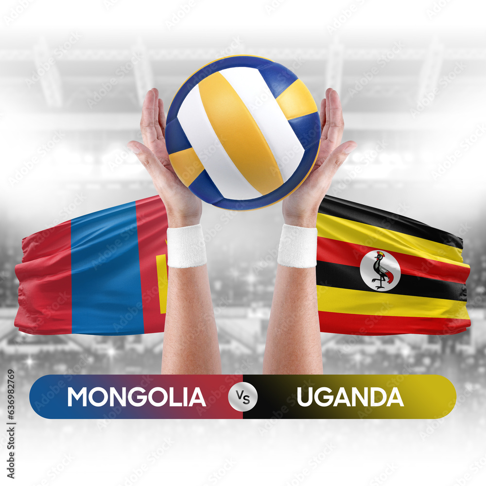 Mongolia vs Uganda national teams volleyball volley ball match competition concept.