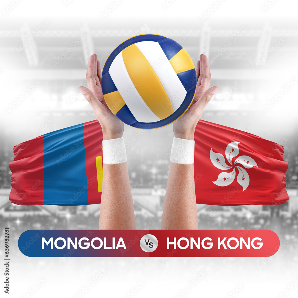 Mongolia vs Hong Kong national teams volleyball volley ball match competition concept.