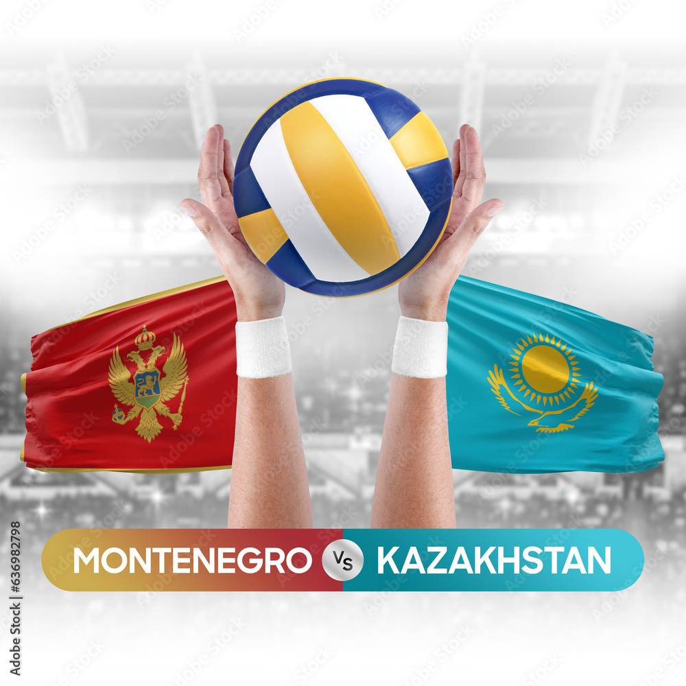 Montenegro vs Kazakhstan national teams volleyball volley ball match competition concept.