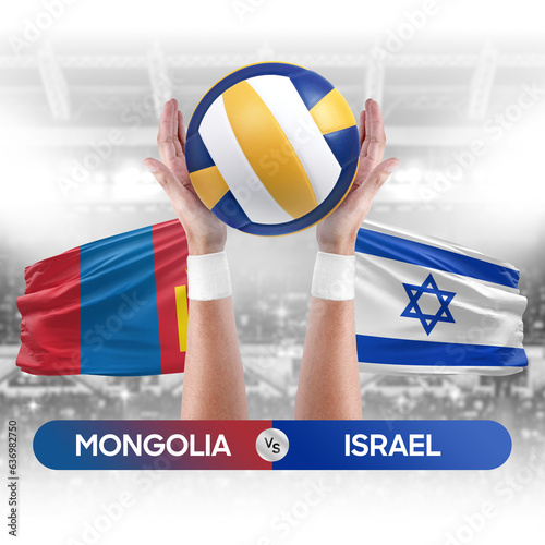 Mongolia vs Israel national teams volleyball volley ball match competition concept.