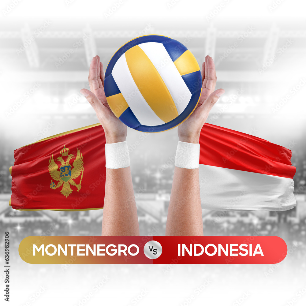 Montenegro vs Indonesia national teams volleyball volley ball match competition concept.