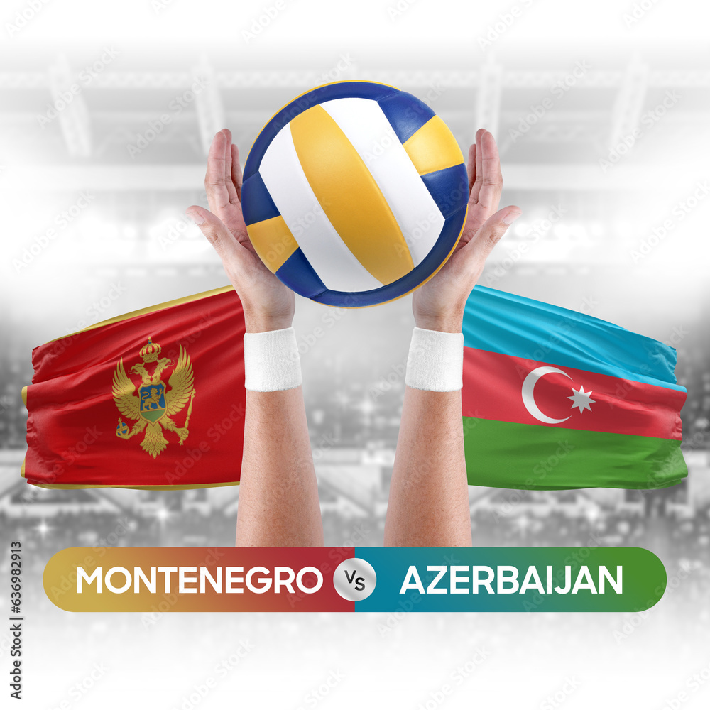 Montenegro vs Azerbaijan national teams volleyball volley ball match competition concept.