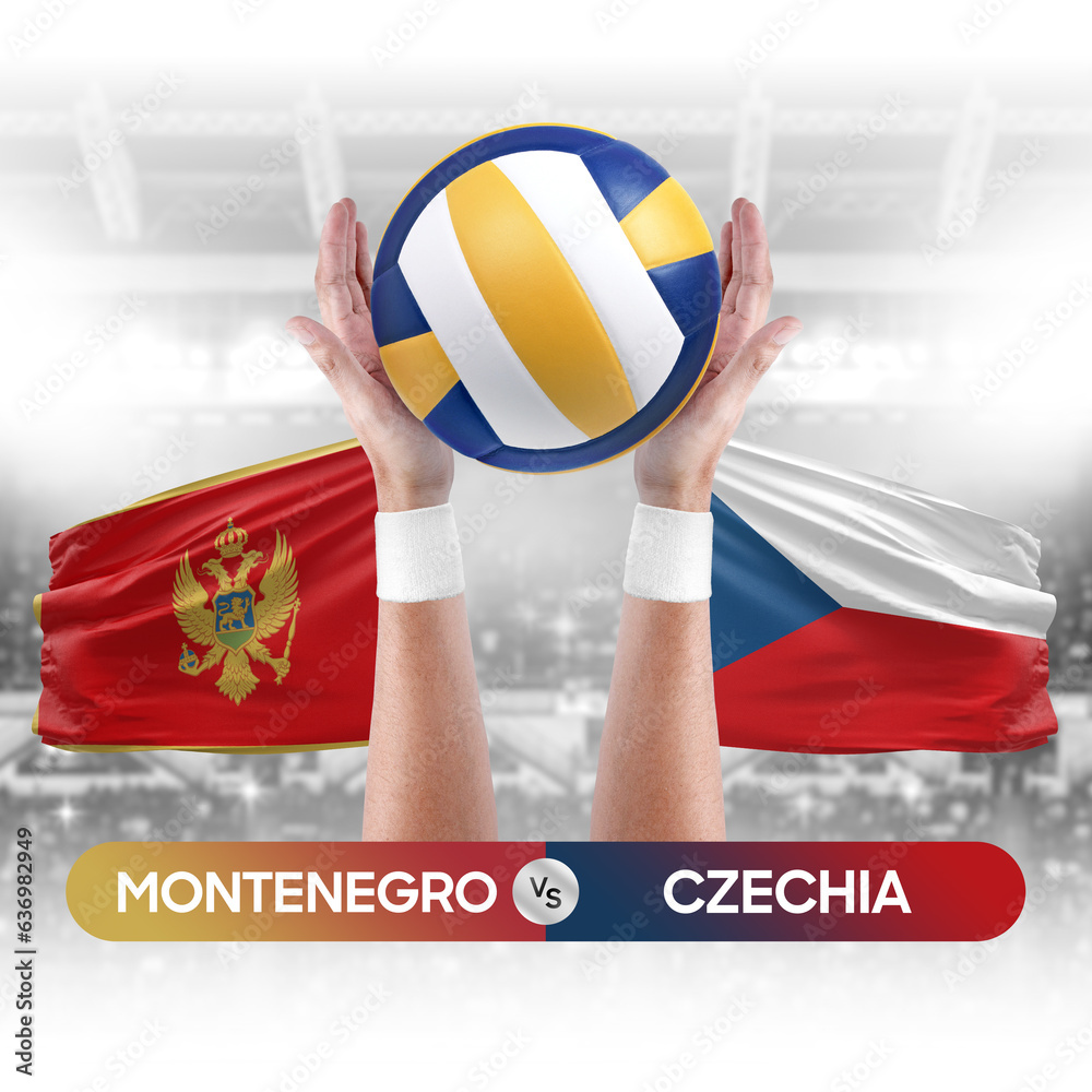 Montenegro vs Czechia national teams volleyball volley ball match competition concept.