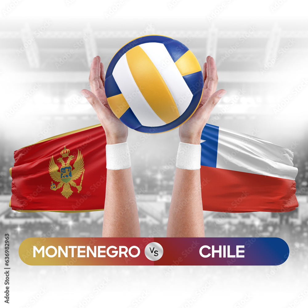 Montenegro vs Chile national teams volleyball volley ball match competition concept.