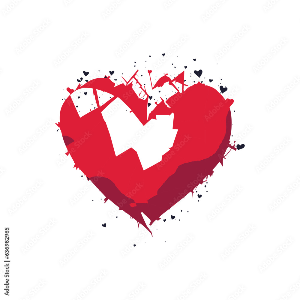 Obraz premium Colorful broken heart, ink drawing illustration style, white background. Divorce concept.