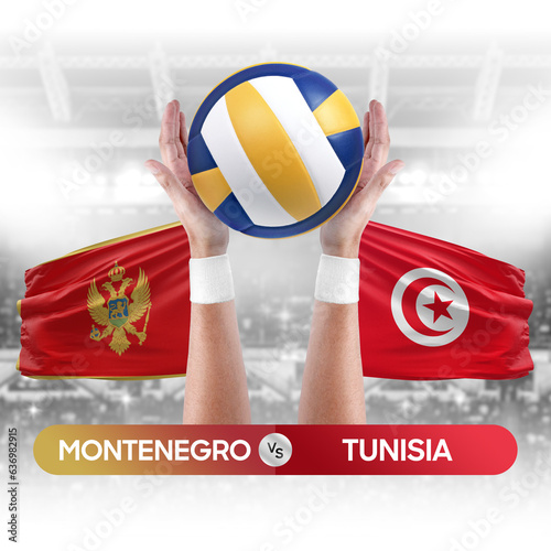 Montenegro vs Tunisia national teams volleyball volley ball match competition concept. photo