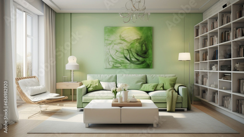 Modern living room in green, cozy room © Katrin_Primak
