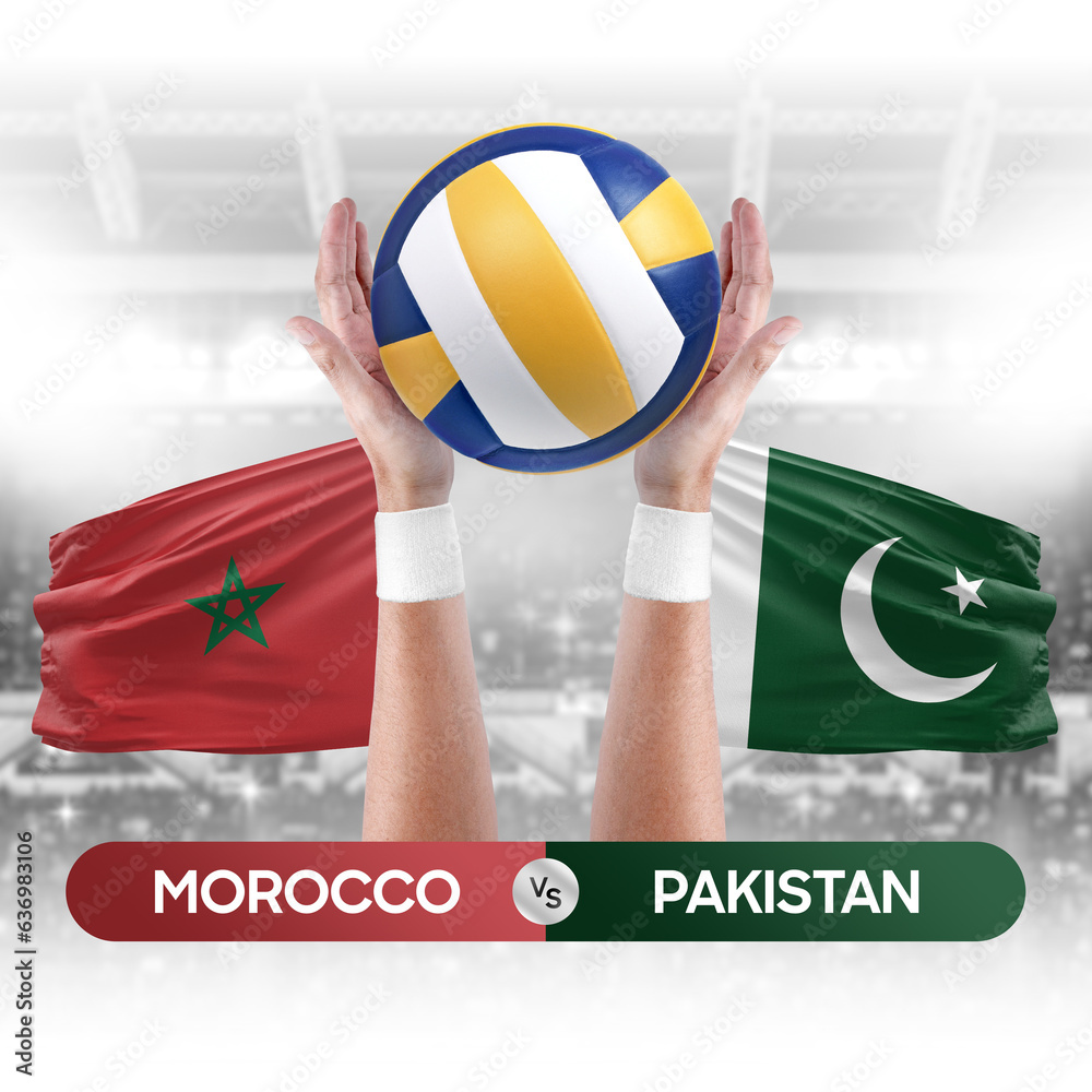 Morocco vs Pakistan national teams volleyball volley ball match competition concept.