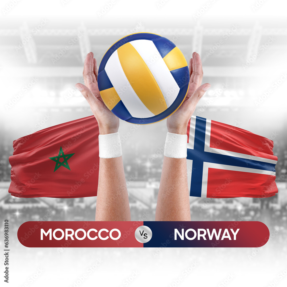 Morocco vs Norway national teams volleyball volley ball match competition concept.