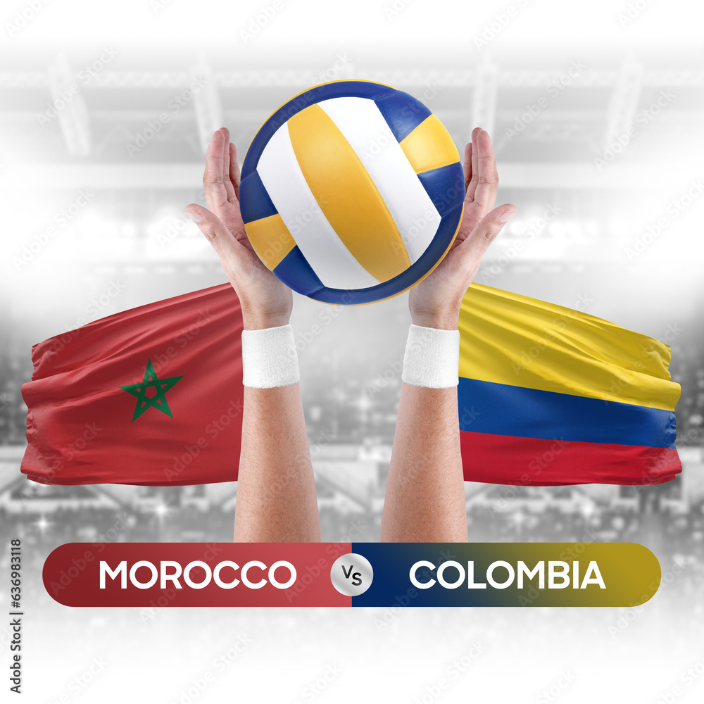 Morocco vs Colombia national teams volleyball volley ball match competition concept.