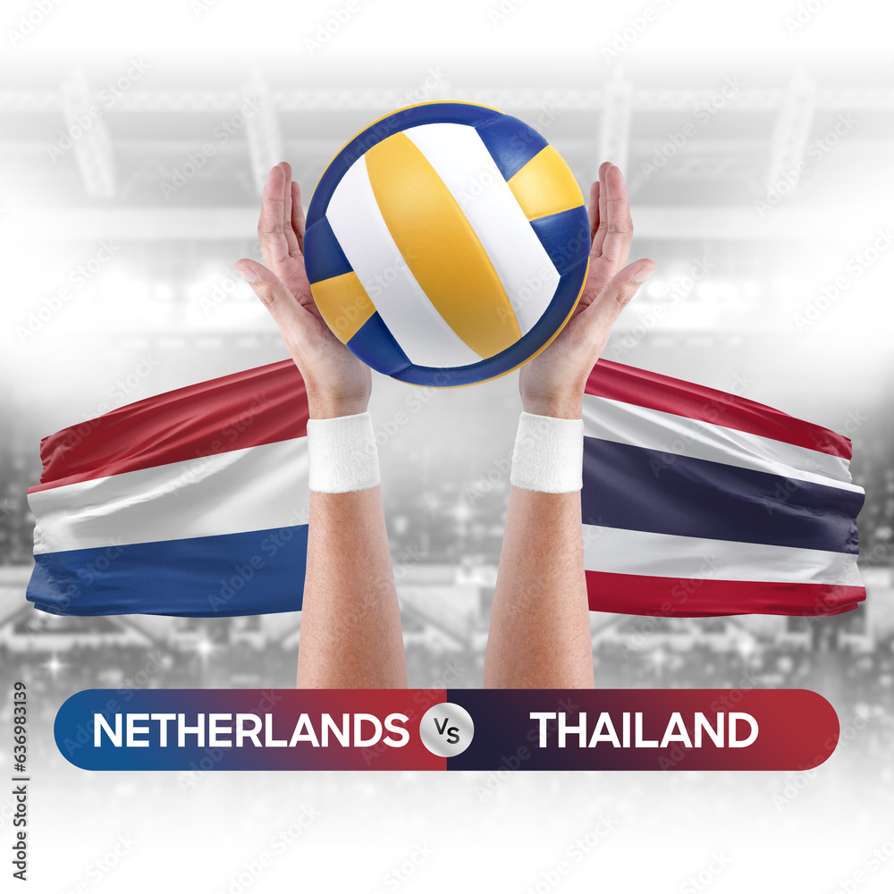 Netherlands vs Thailand national teams volleyball volley ball match competition concept.