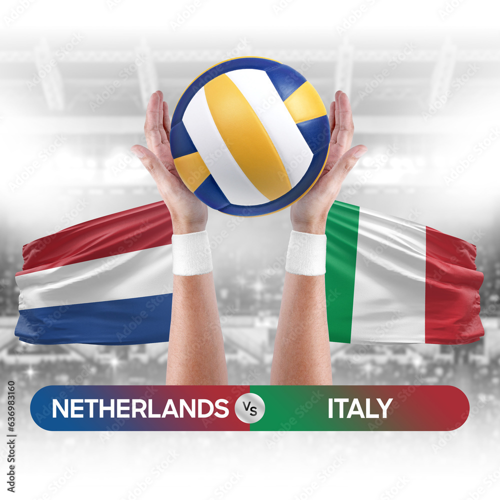 Netherlands vs Italy national teams volleyball volley ball match competition concept.