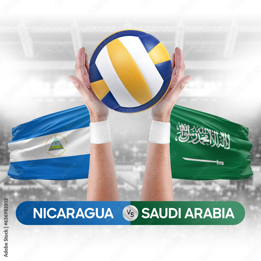 Nicaragua vs Saudi Arabia national teams volleyball volley ball match competition concept.